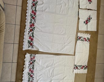 Vintage Handmade Cross Stitch Bedroom Linen Set – Completed in 1970 – Turkish Embroidery – Full Set