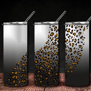 Moderno modelo de design de sublimação de copo magro de 20 onças Glitter Dourado Diagonal Leopardo Reto personalizar Nome Design Download digital PNG