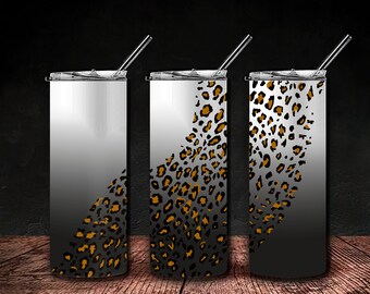 Plantilla de diseño de sublimación de vaso flaco moderno de 20 oz Glitter Gold Diagonal Leopard Straight personalizar Nombre Diseño Descarga digital PNG