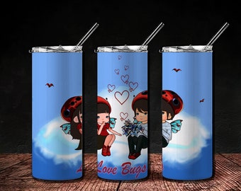 Nuevo -Mejor vaso flaco moderno de 20 oz Love Bugs Personalizar con nombres Diseño de sublimación Descarga digital PNG Instant Digital rts vasos