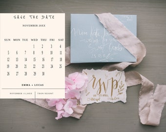 NEW 100% Editable and Save the Date Card Template, Calendar, Photo Card, Printable Wedding Date Card, Instant Download