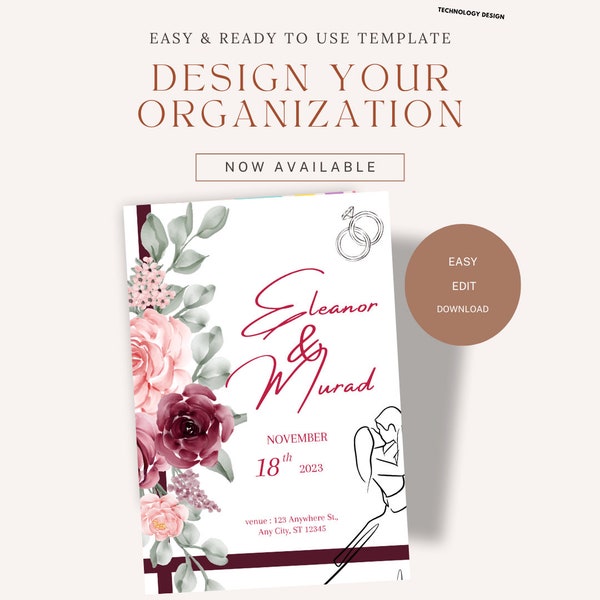 New -Easy Editable Wedding Program Template, Modern Simple Order of Service, Editable, Printable Program, Instant Download, Canva