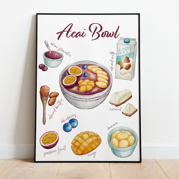 Acai Bowl - affiche de recettes amusante pour la cuisine - dans les tailles A5 à A3