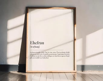 Poster "Wife Definition" | A5 A4 A3 Art Print | Gift Idea for Weddings, Anniversary, Valentine's Day | Minimalist Wall Art