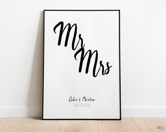 Mr. Mrs. - Poster, personalisiert mit Datum und Namen, Hochzeitsgeschenk