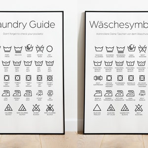 Laundry symbols for the laundry room - either in English or German in sizes A5-A3