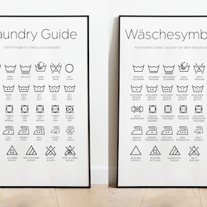 Laundry symbols for the laundry room - either in English or German in sizes A5-A3