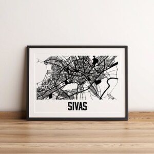 Mapa de la ciudad de Sivas en formato póster - disponible en tamaños A5 - A3