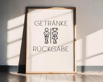 Witziges Poster „Getränkerückgabe“ – minimalistisches Design, hochwertiger Kunstdruck auf Papier, Geschenkidee für Bad & Gäste-WC