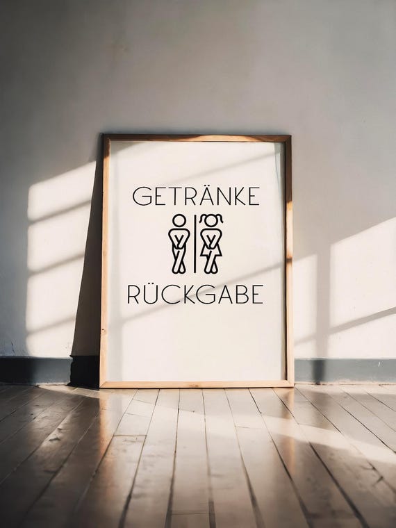 Witziges Poster „Getränkerückgabe“ – minimalistisches Design, hochwertiger Kunstdruck auf Papier, Geschenkidee für Bad & Gäste-WC