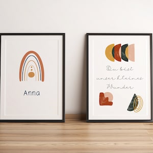 Conjunto de 2 'Eres nuestro milagro' y nombre de letra Boho - póster personalizado en tamaños DIN A5 - DIN A3
