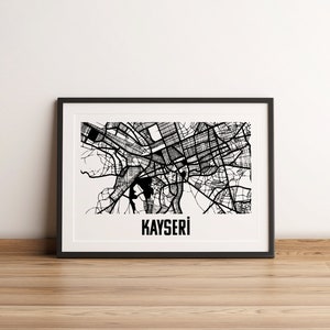 Mapa de la ciudad de Kayseri en formato póster - disponible en tamaños A5 - A3