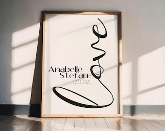 Love Poster personalized A5 A4 A3 & PDF | Wedding gift wall picture name date art print love gift idea modern