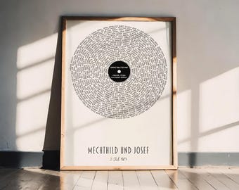 Personalized record poster with favorite song & lyrics | Sizes A5 A4 A3 | High-quality print | PDF file available