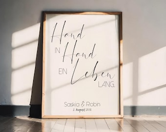 Hand in Hand Poster A5 A4 A3 personalized & PDF | Wedding gift wall picture love saying art print