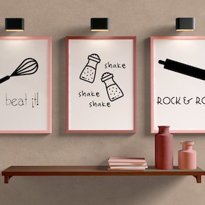 Set of 3 posters, beat it, shake shake shake, rock & roll - poster, kitchen poster, in sizes A5 - A3