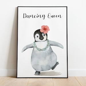 Dancing Queen - póster, pingüino, niña, habitación infantil, en tamaños A5 - A3