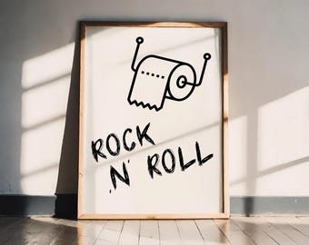 Rock ’n’ Roll Poster – lustiges minimalistisches Poster Design modern, hochwertige Wanddeko, Geschenkidee Badezimmer & Geburtstag A5 A4 A3