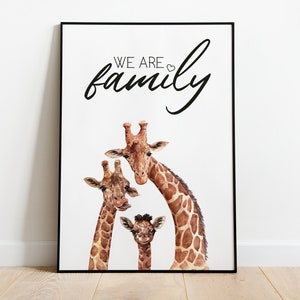 Póster familiar, familia, jirafas, lindo póster familiar, decoración de pared, mural, póster, imagen, animales, animales, A5 a A3