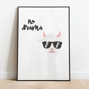 no drama - poster con un lama, nei formati A5 - A3
