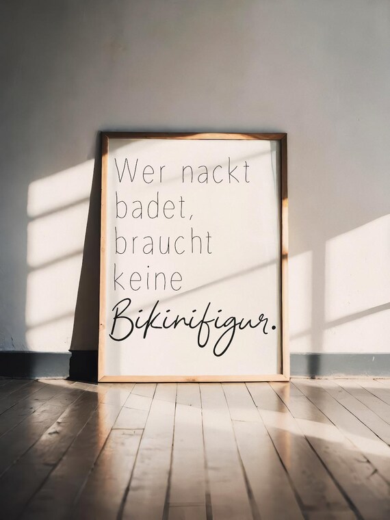 Poster „Wer nackt badet“ – minimalistisches Poster Design modern, hochwertiger Kunstdruck auf Papier, Geschenkidee personalisierbar