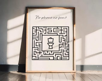 Pôster de labirinto de banheiro engraçado – Impressão de arte moderna de alta qualidade | Ideia de presente para aniversários, mudança, apartamento compartilhado, banheiro de hóspedes, decoração de parede personalizada