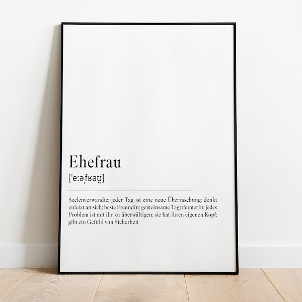 Ehefrau - Definition - Poster, Hochzeitsgeschenk, Weltfrauentag, Valentinstag