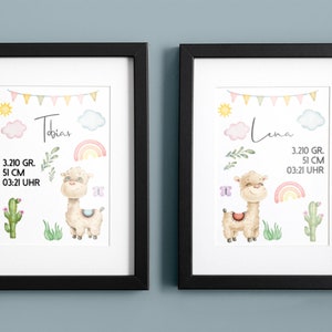 anúncio de nascimento personalizado com doce alpaca - nos tamanhos A5 - A3