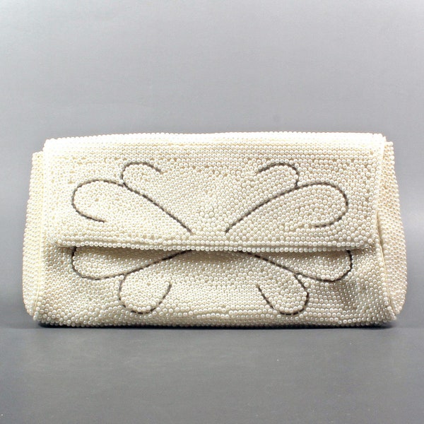 Bridal vintage white bag Old seed beads evening bag clutch Beaded french small bag clutch 1960s beaded purse Bridesmaid clutch