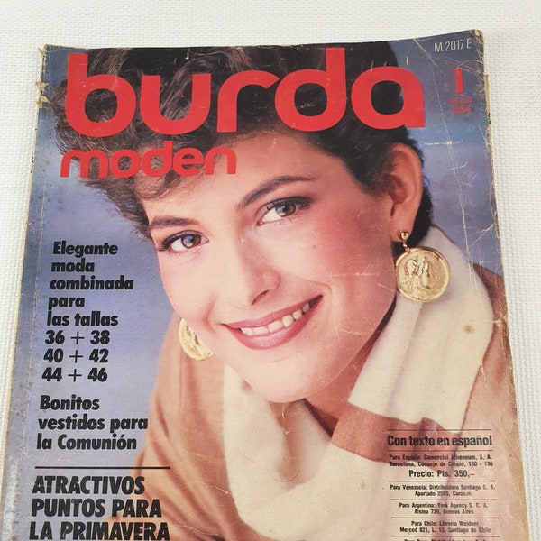 Zeitschriften Burda Moden 1/1984 Papiermuster 1984 Retro Burda Mode Modisches Nähen 1984 Kleidung Burda Magazin 90er