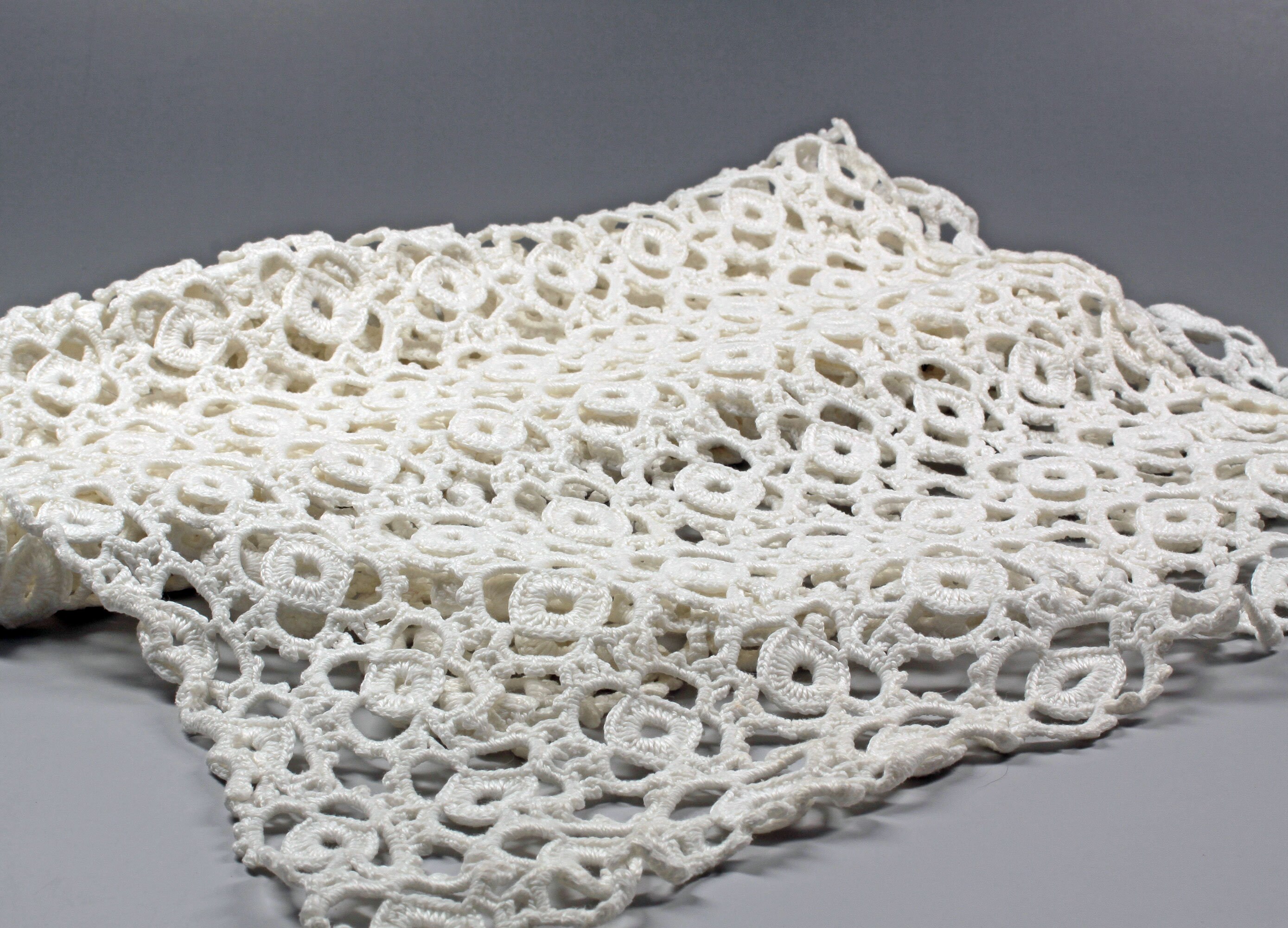 Knitted runner white cotton coffee table cover Table runner Etsy
