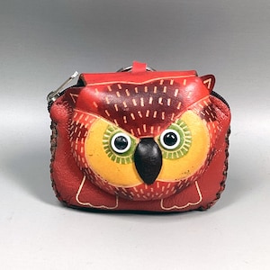 Vintage rote Tasche Leder Eule kleine Handtasche Tasche Rote Handtasche mit Eule Karabiner Kleine Leder Portemonnaie Geld Aufbewahrungsbox Antike Geldbörse für Mädchen