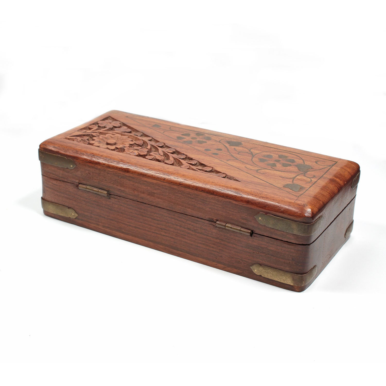 Jewelery solid wood box Old wooden cash box Hand carved box Etsy