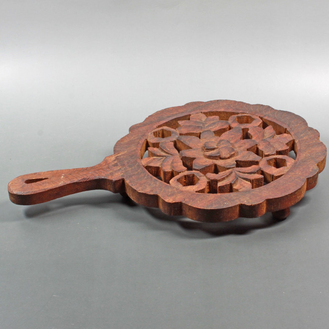 Hand Carved Trivet Old Wood Hot Plate Vintage India Sheesham Etsy