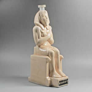 Vintage Pharaoh Brandy Bottle: Beige Ceramic Egyptian Decor