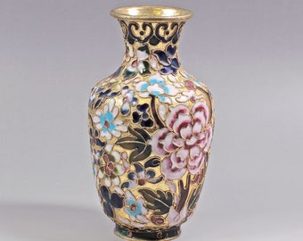 Vintage Cloisonne Enamel Vase: Miniature Floral Decor, 1960s