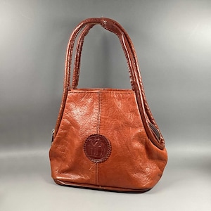 Petit sac safari vintage avec anses courtes Sac en cuir marron vieilli