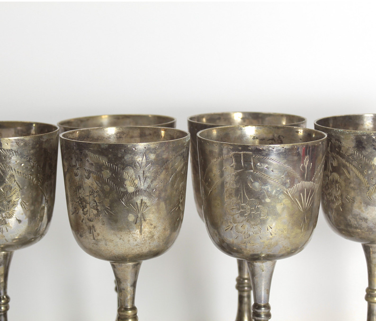 Silver plated glasses Set of 6 wine glasses Engraved antique Etsy