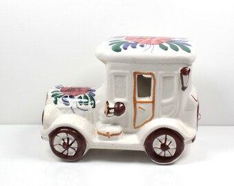 Automobile d'epoca rara in ceramica Modello antico di auto in ceramica Modello retrò di auto in ceramica Figurina d'epoca di auto dipinta a mano