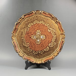Old Italy chic round tray Florentine round tray mold Romantic tray Italian Shabby Chic bed gold tray for table Florentine decor