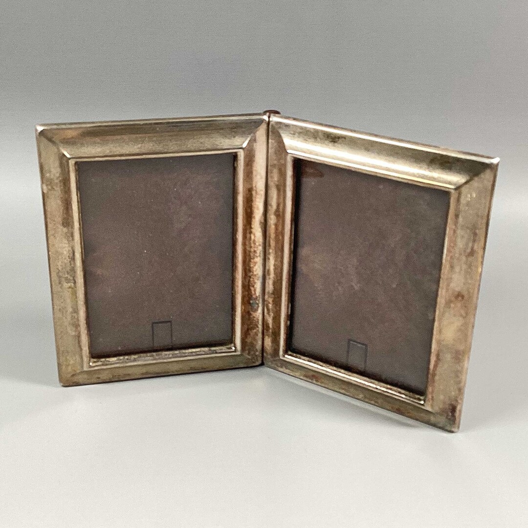 Old Metal Double Photo Frame Antique Patina Bronze Photo Frame 50s 4x3