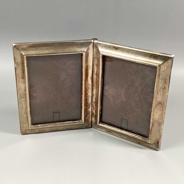 Old metal double photo frame Antique patina bronze photo frame 50s 4x3 kinder photo frame Book old metal frame Vintage small photo frame