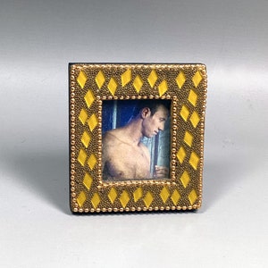 Vintage Yellow Glass Mini Photo Frame: Ornate Beaded Table Decor