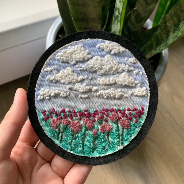 Flower Field Patch / Hand Embroidered Iron on Patch