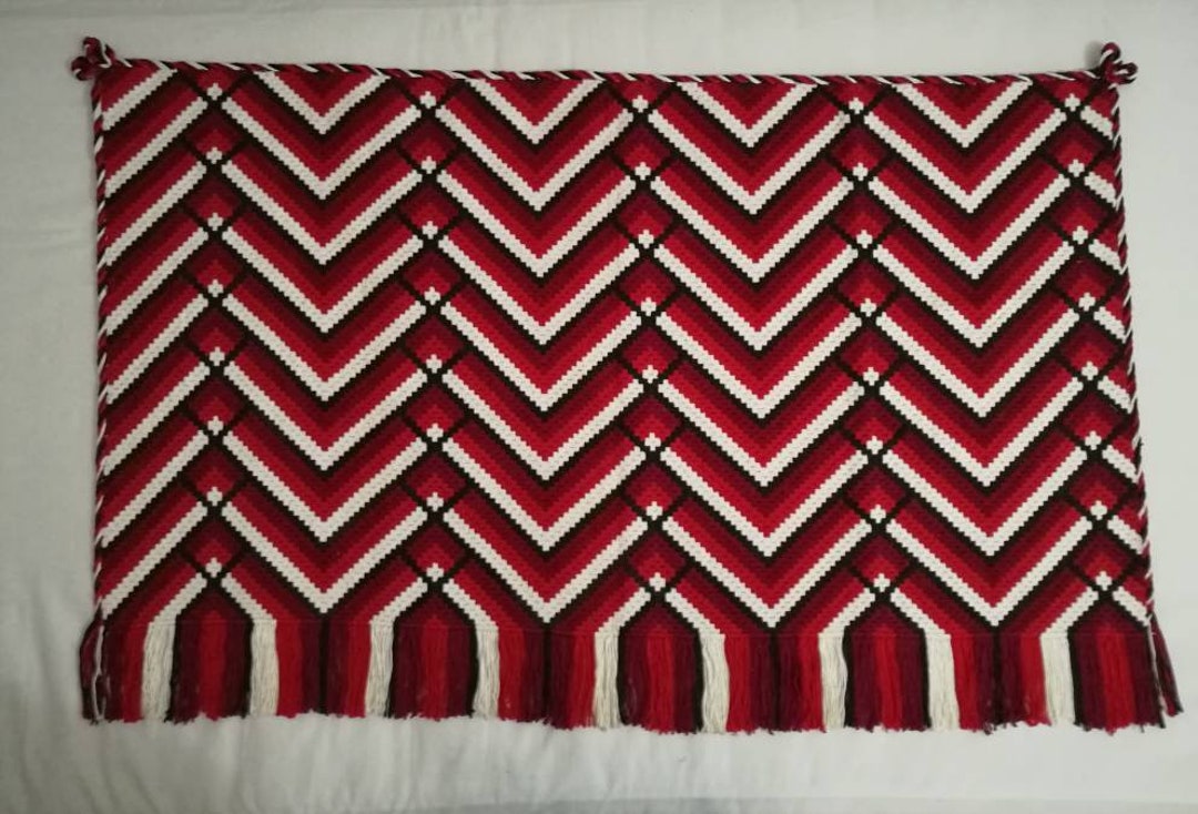 Vintage Wall Rug From the 50s Handmade in White Red and Etsy
