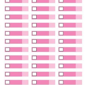 May include: Pink budget category stickers with a white background. Each sticker has a rectangular shape with a lighter pink section, a darker pink section, and a white square. Text on the image says "Thin Always Available - Budget Category Stickers Pink 2."