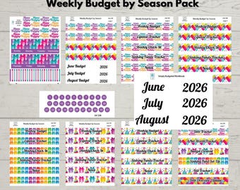 Kit de cumpleaños (junio, julio, agosto) Cuaderno de presupuesto semanal por temporada / Paquete completo o hojas individuales