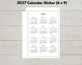 Pegatina de calendario 2027 de 6 x 9 pulgadas