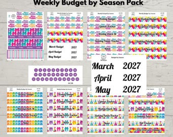 Kit de cumpleaños (marzo, abril, mayo) Cuaderno de presupuesto semanal por temporada / Paquete completo o hojas individuales