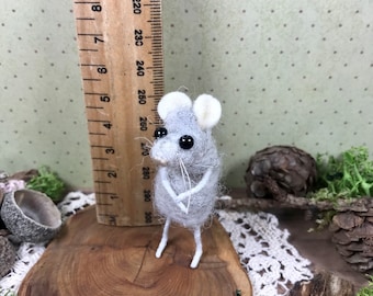 Miniature Dollhouse Mouse, Hairy Mouse, collectible needle felted animal